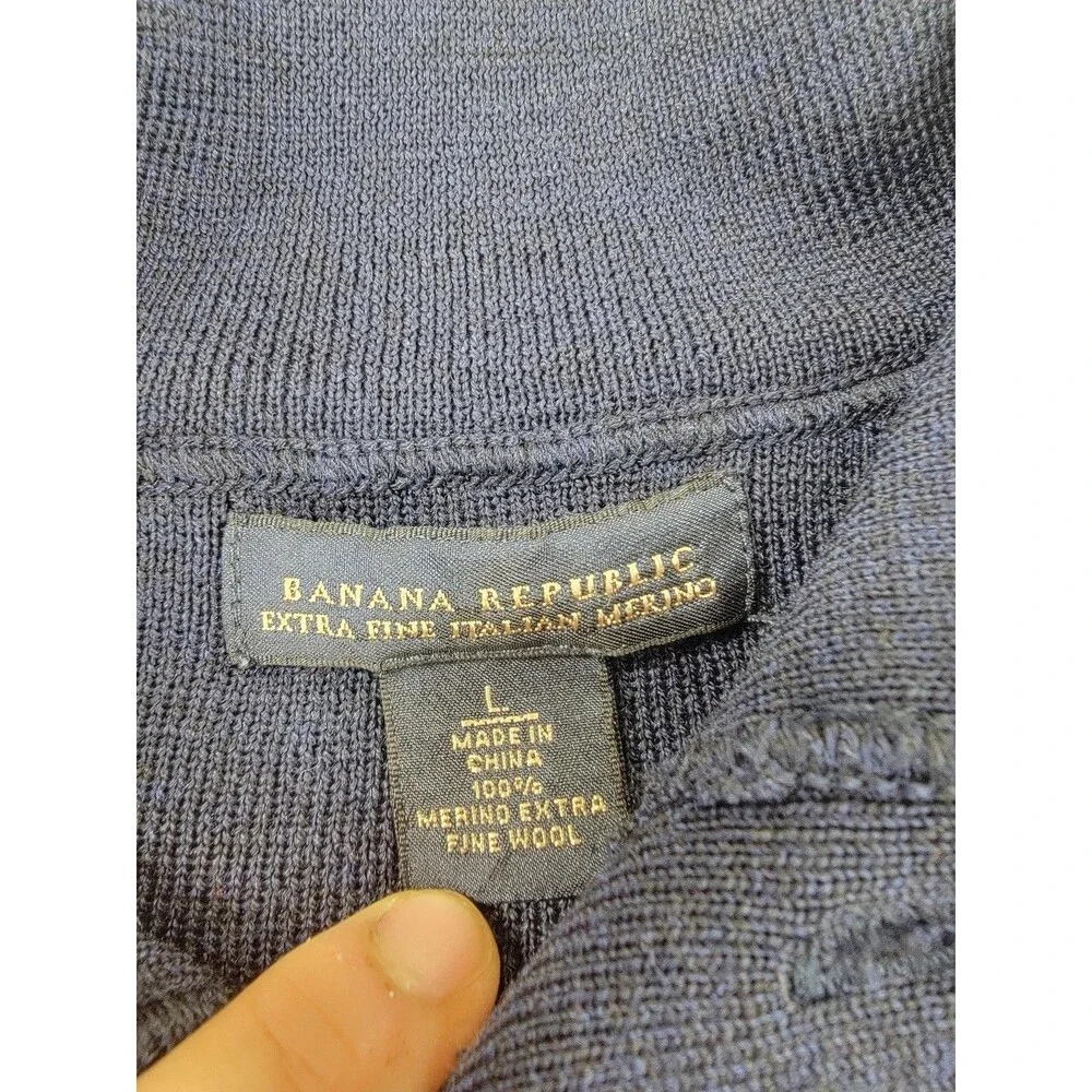 Banana Republic Sweater Mens Large‎ Blue Merino Wool Elbow Patch Pullover Knit
